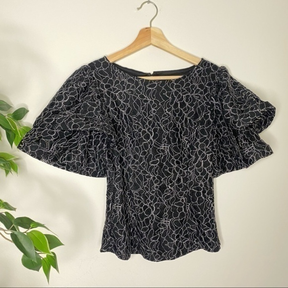 Ina black laced puffy layered sleeve top blouse